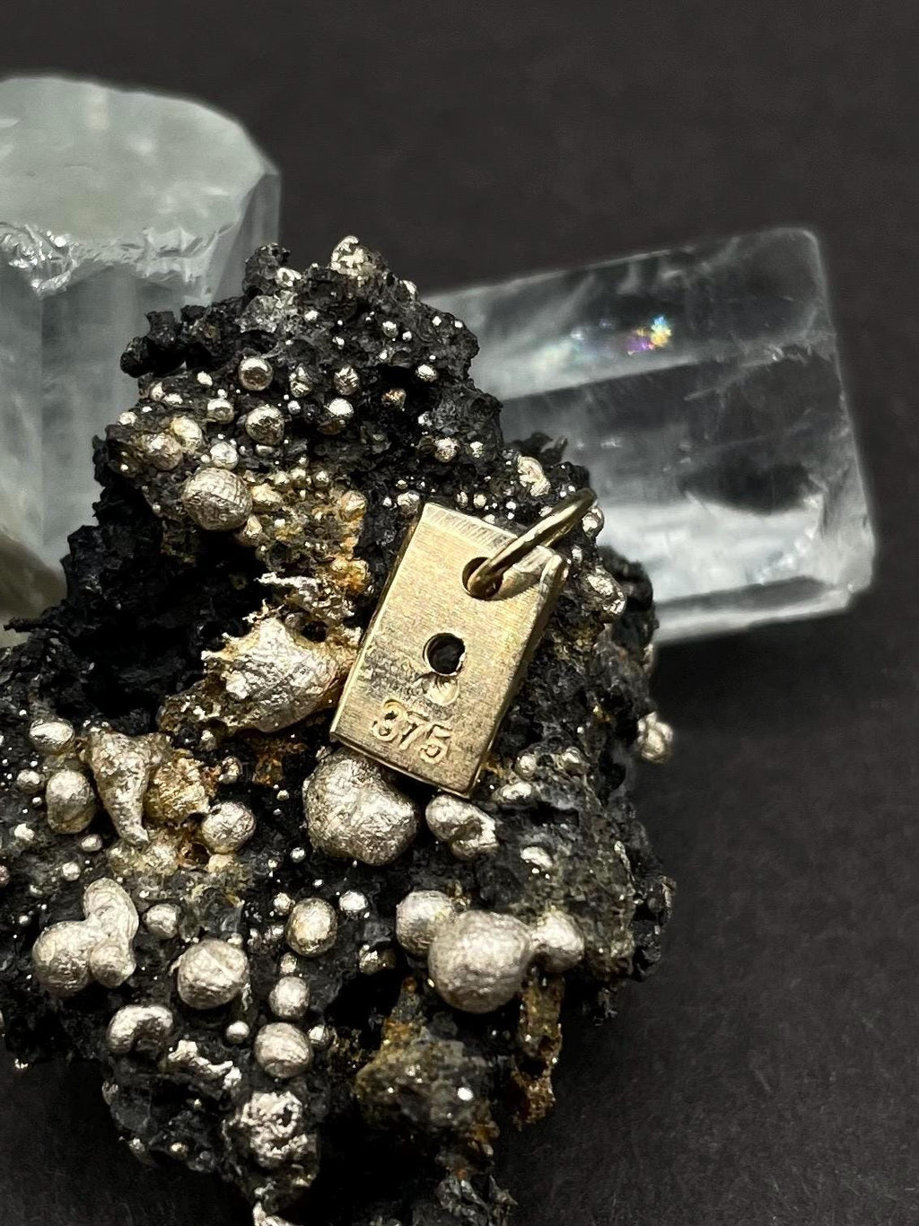 Minimalist 9ct Gold Labradorite Pendant • Handmade Rectangle Charm