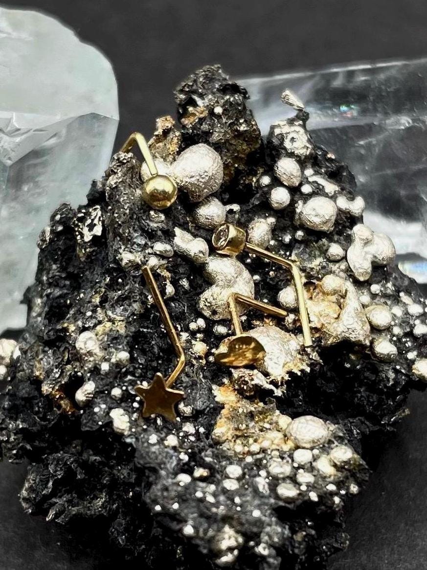 Solid 9ct Gold Nose Stud Set – Heart, Star, Ball & CZ Piercings