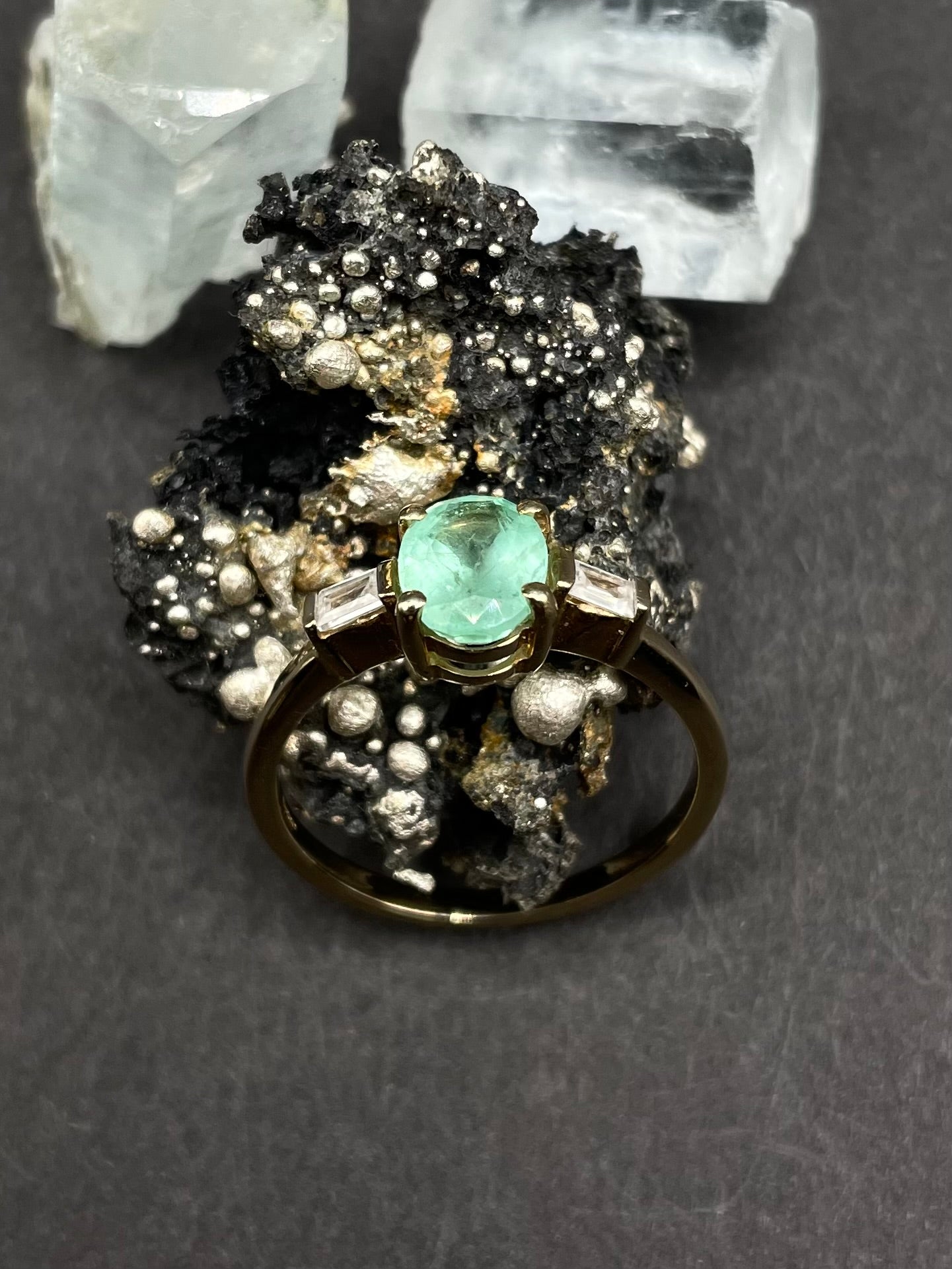 Emerald & White Zirconia 9ct Gold Ring | Statement Jewelry, Size Q