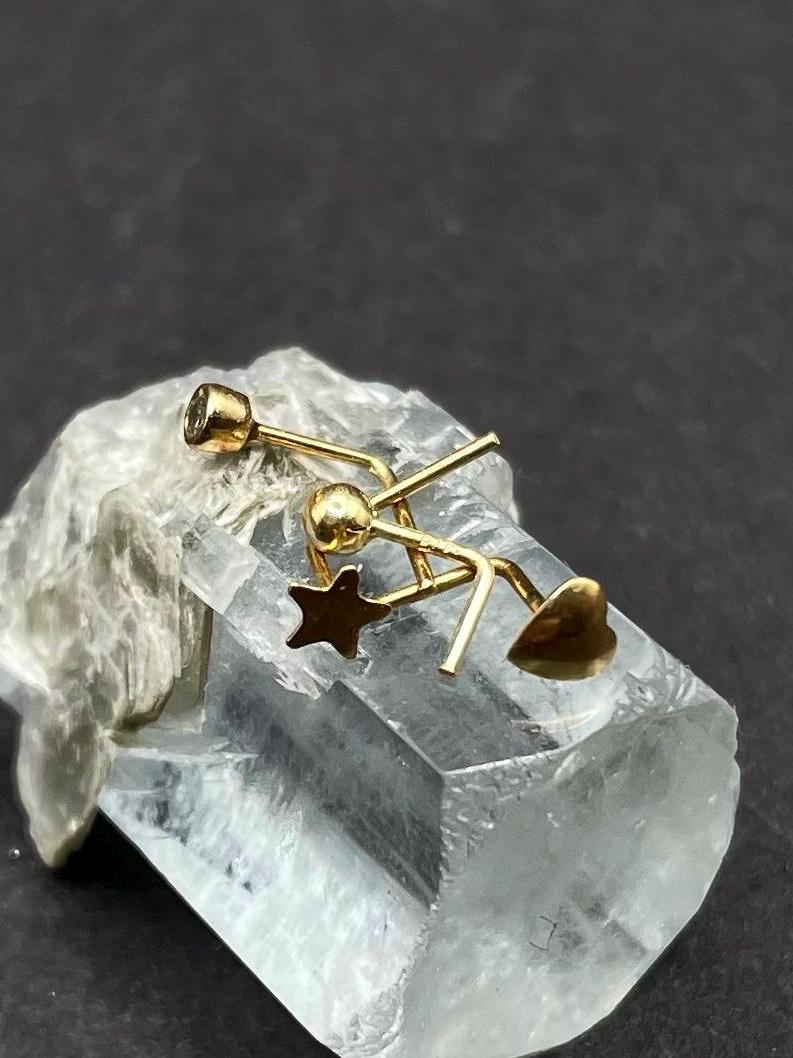 Solid 9ct Gold Nose Stud Set – Heart, Star, Ball & CZ Piercings