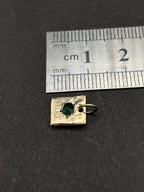 Natural Emerald Pendant in solid gold 9ct • Molten Texture Square Charm, May Birthstone