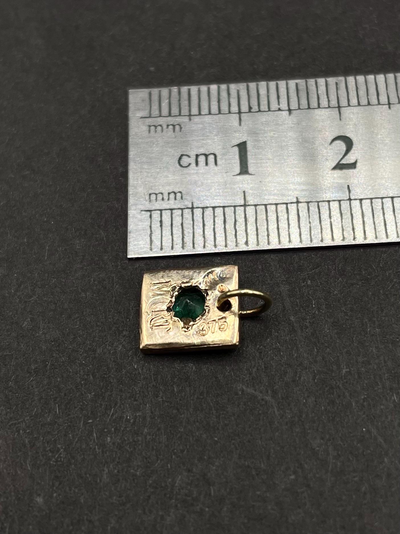 Natural Emerald Pendant in solid gold 9ct • Molten Texture Square Charm, May Birthstone