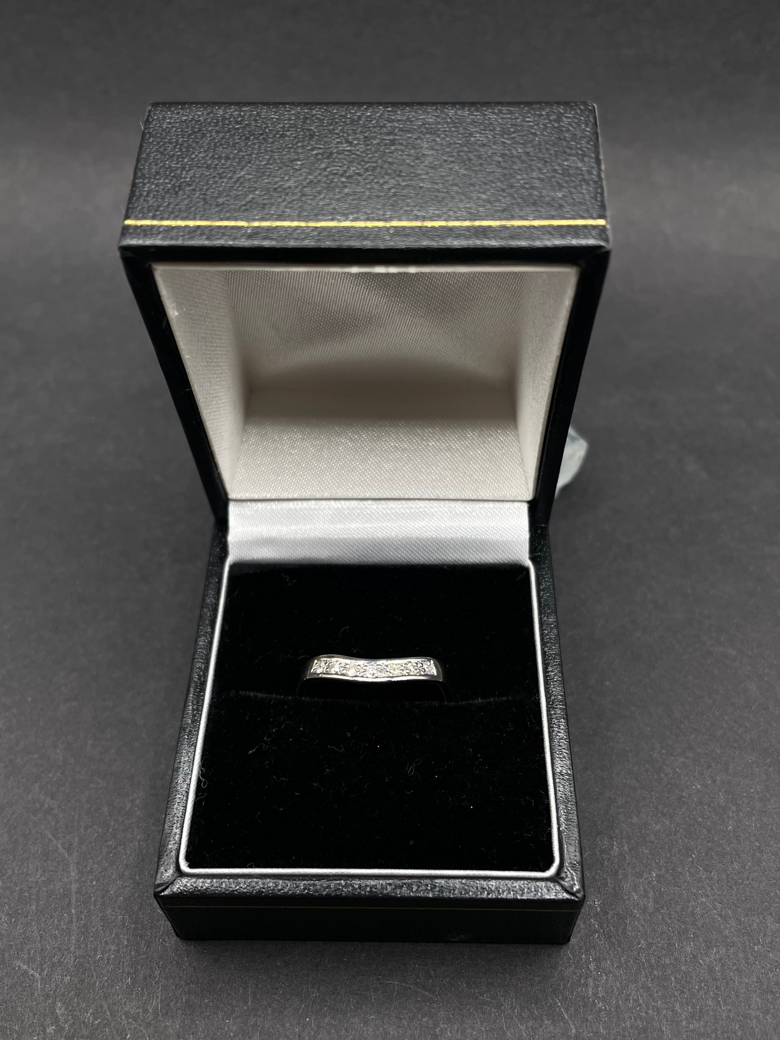 9ct White Gold Wishbone Ring with 7 Natural Diamonds – Perfect for Stacking – Size UK N