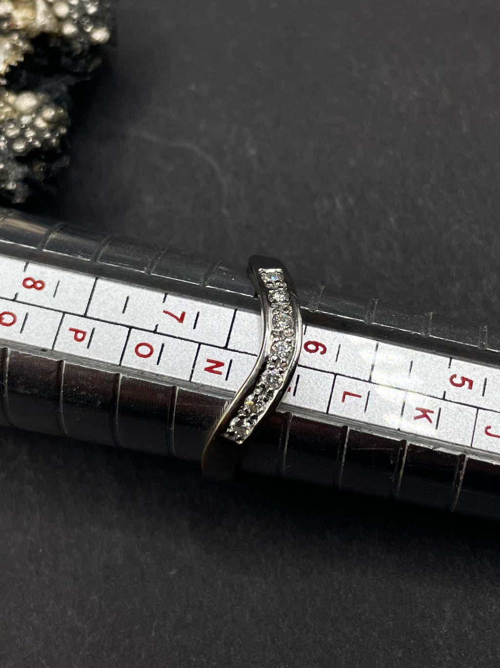 9ct White Gold Wishbone Ring with 7 Natural Diamonds – Perfect for Stacking – Size UK N