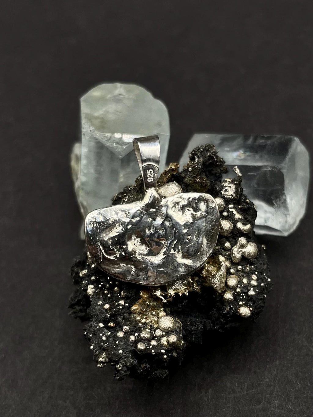 Handmade Fine Silver 999 Pendant with White Sapphires