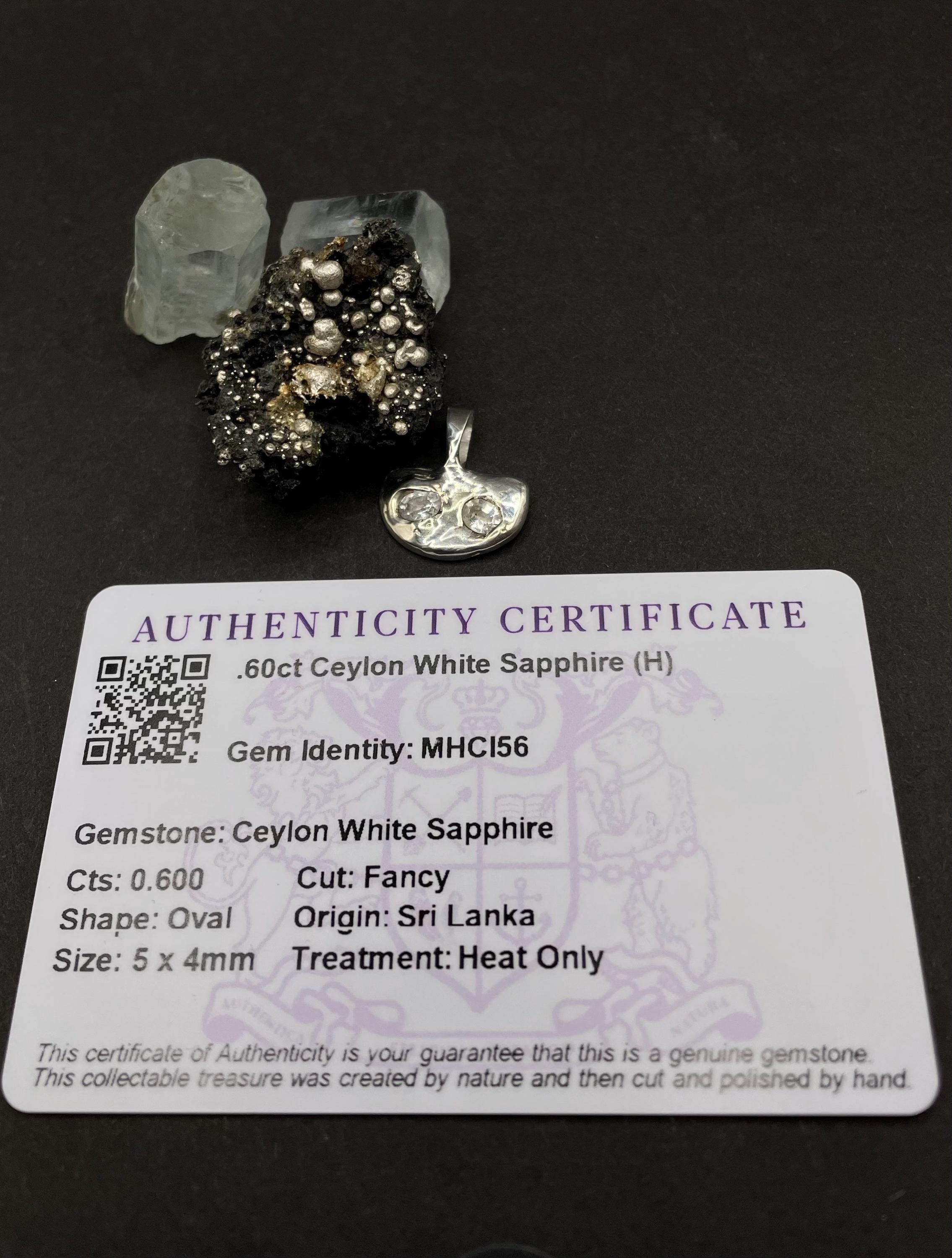 Handmade Fine Silver 999 Pendant with White Sapphires