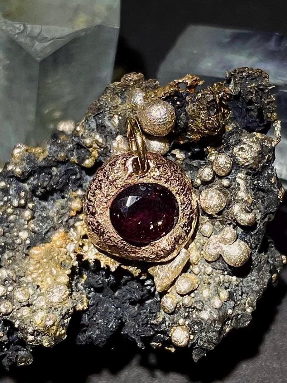 Burmese Dark Violet Spinel Pendant | 9ct Gold, Handmade Gemstone Necklace