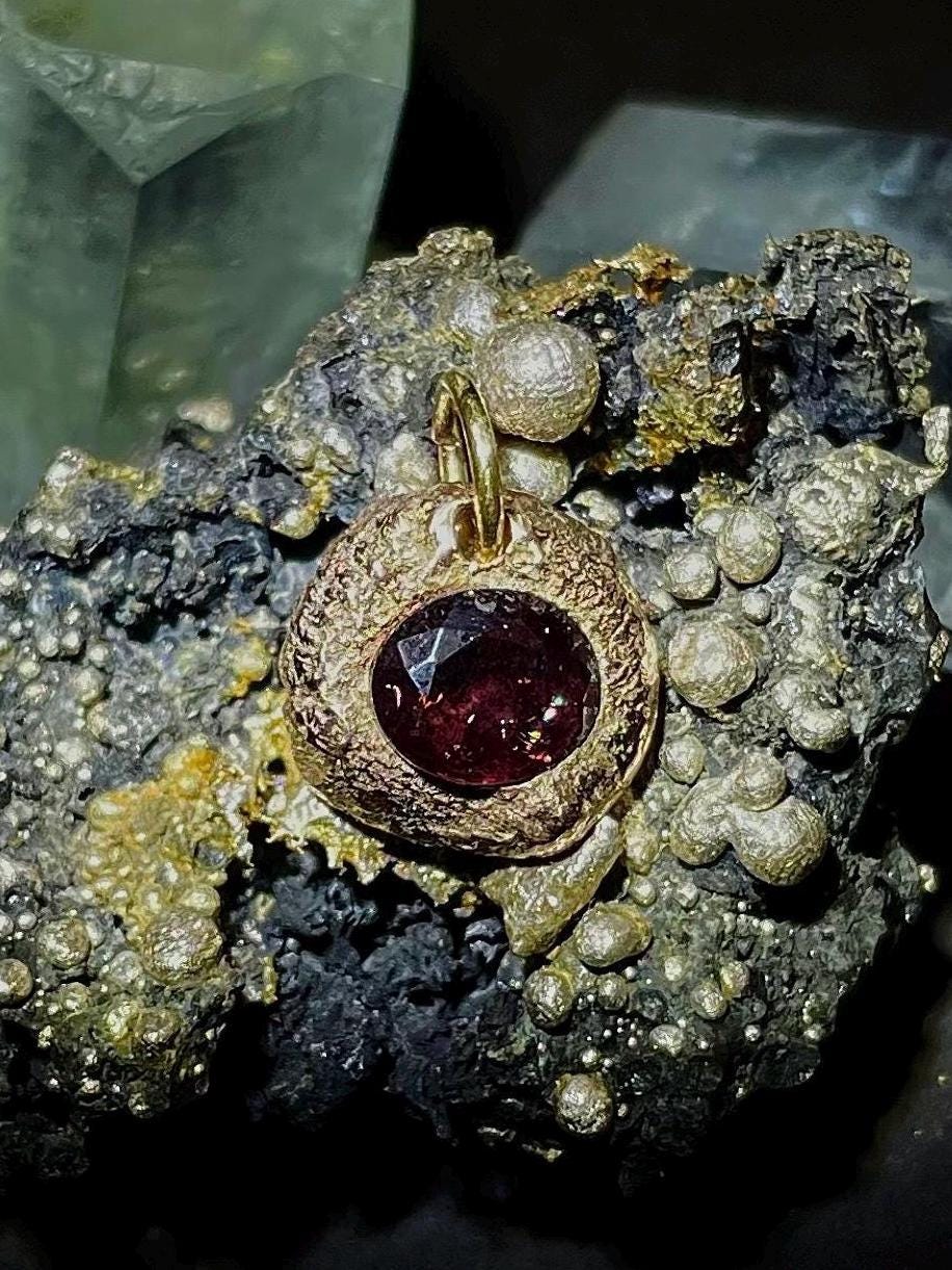 Burmese Dark Violet Spinel Pendant | 9ct Gold, Handmade Gemstone Necklace