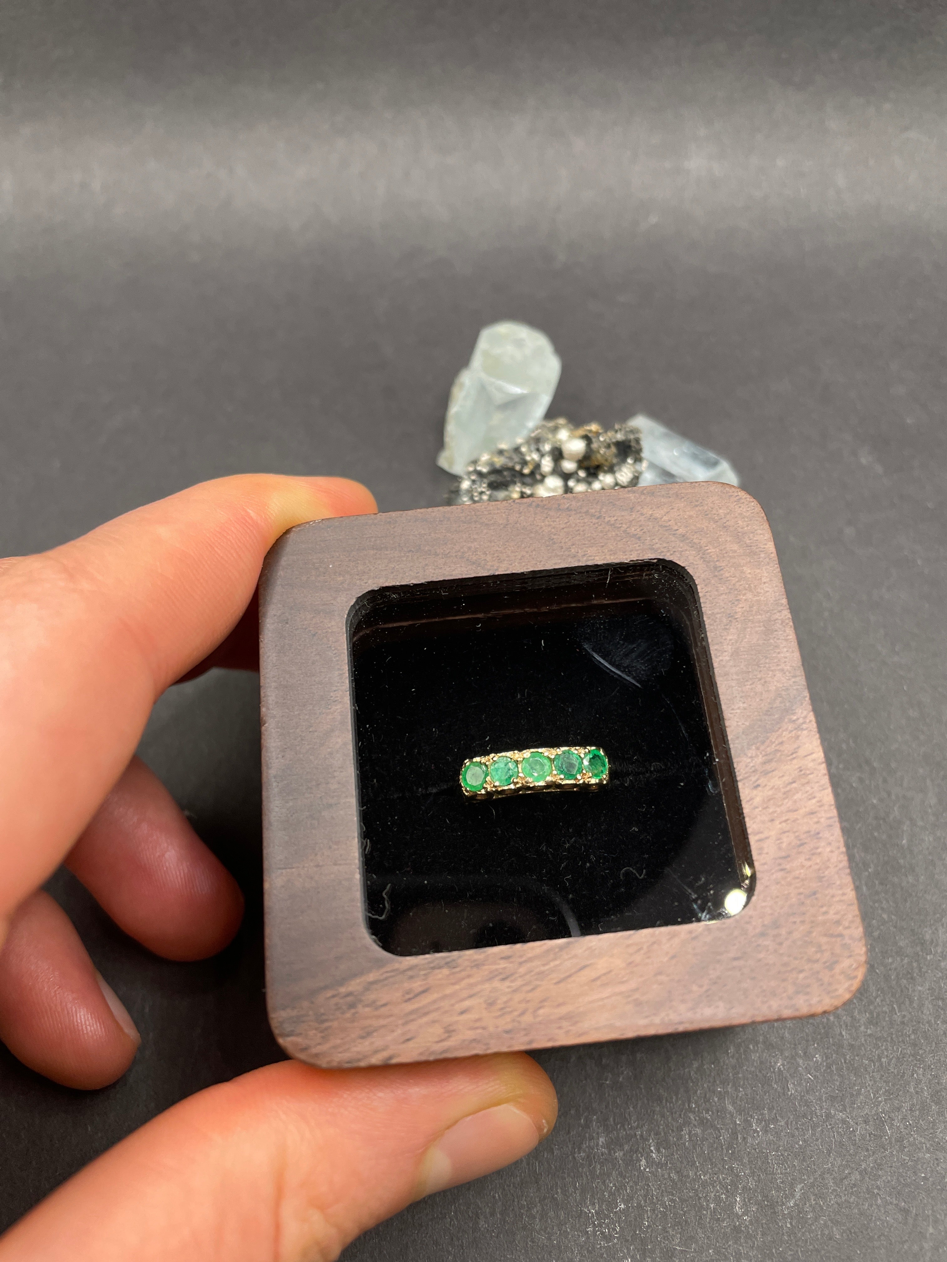 Vintage Emerald Ring in Solid Gold 9ct | Five 3mm Natural Emeralds | Women’s Emerald Band Ring | May Birthstone Gift | Classic Gold Emerald Ring