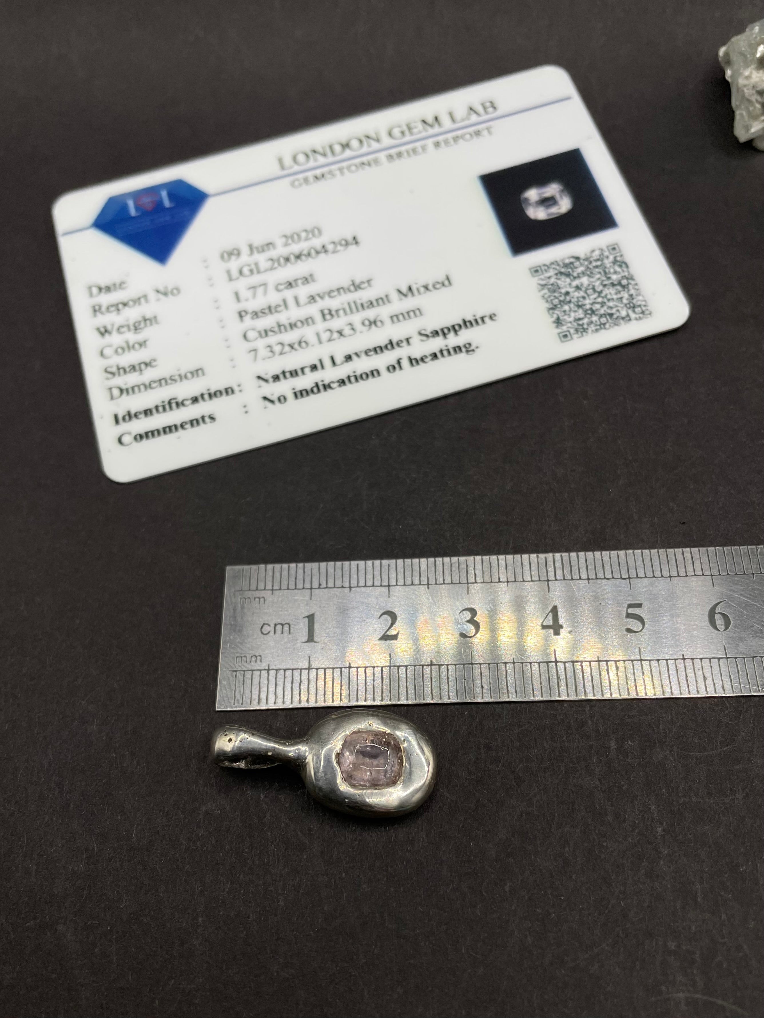 Lavender Sapphire Pendant in Solid Silver 999 with Certificate | Handmade Fine Silver Jewelry | Artisan Necklace | Gift for Her