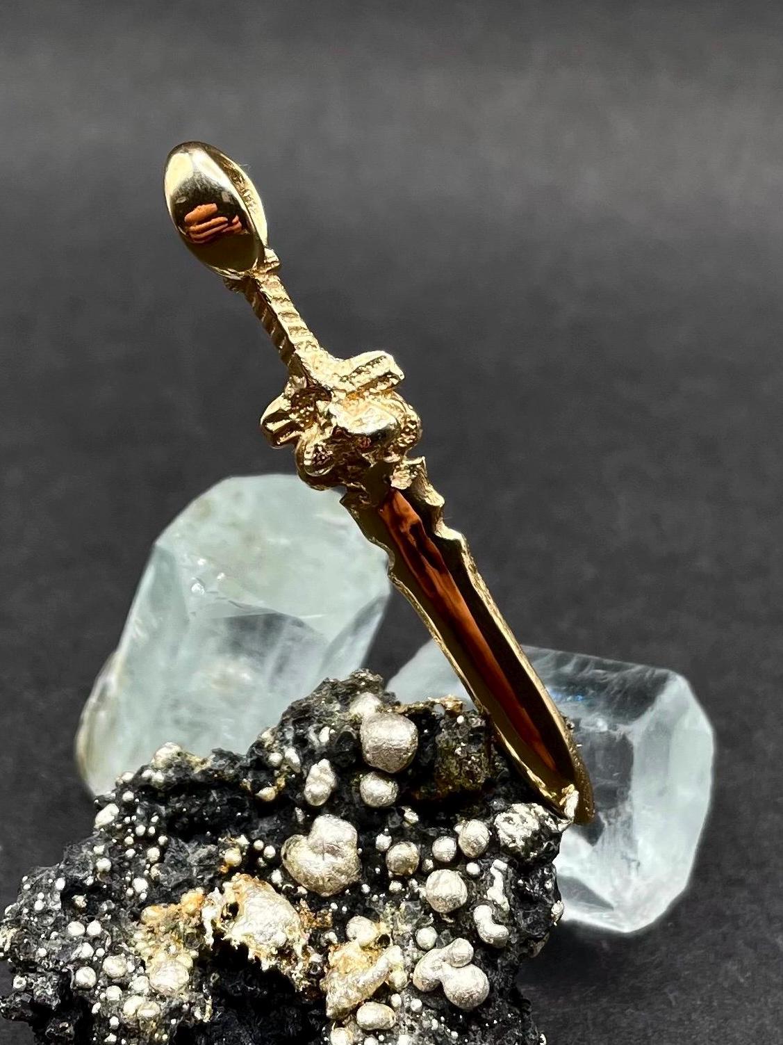 Handmade 9ct Gold Sword Pendant | Beast Head Pommel Fantasy Necklace