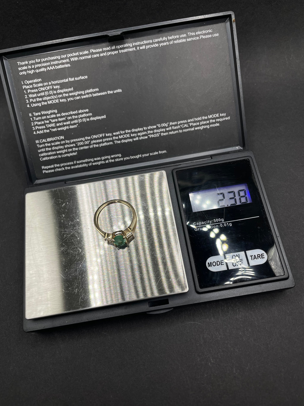 Emerald & White Zirconia 9ct Gold Ring | Statement Jewelry, Size Q