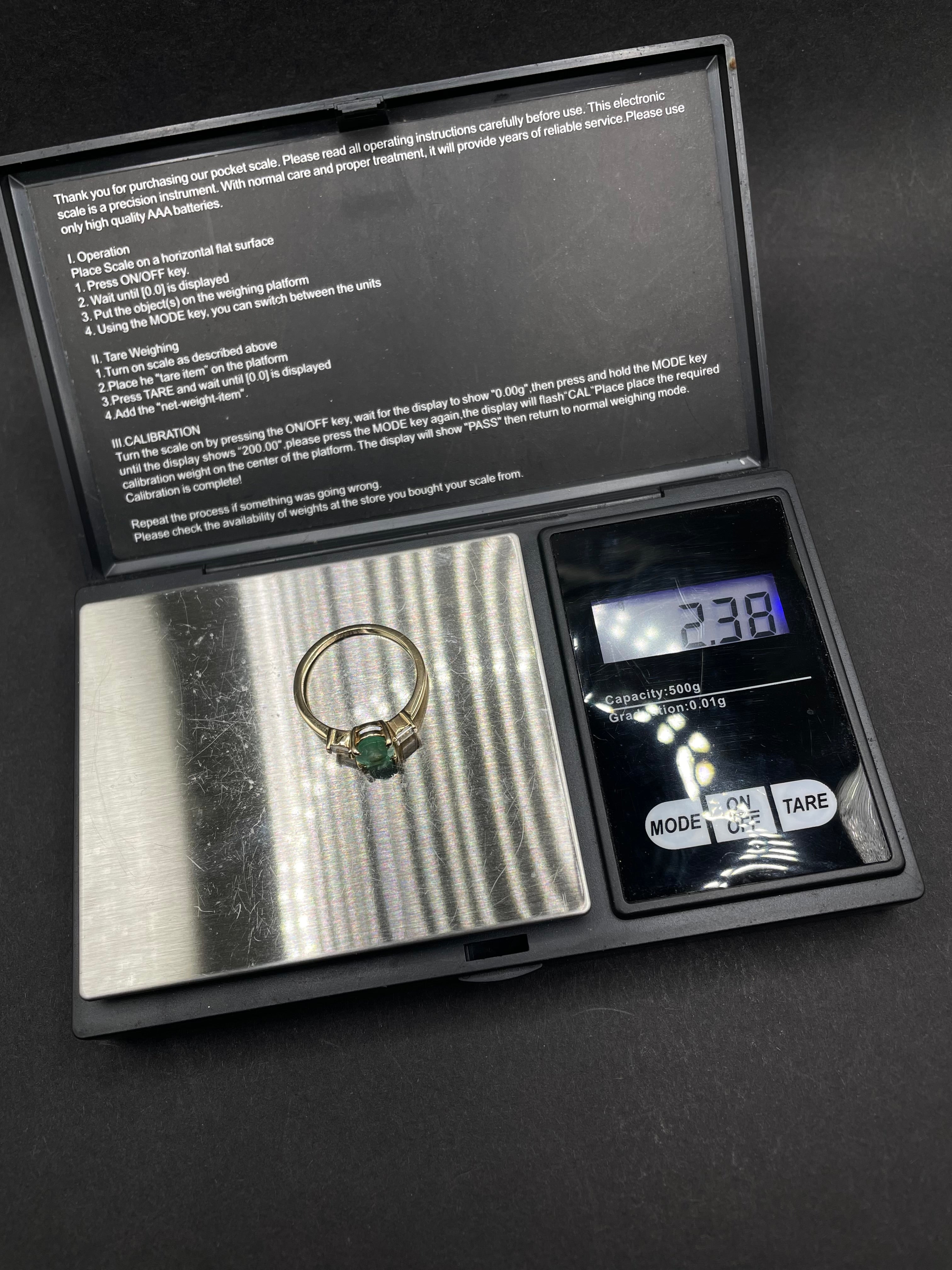 Emerald & White Zirconia 9ct Gold Ring | Statement Jewelry, Size Q