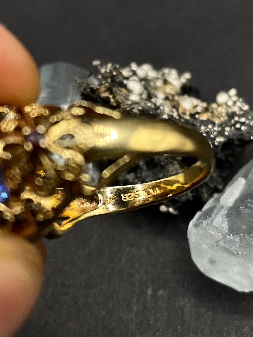 Gold Plated Silver Ring with Blue Zirconia and Garnets – Size R | Handmade Statement Ring | Artisan Jewelry Gift