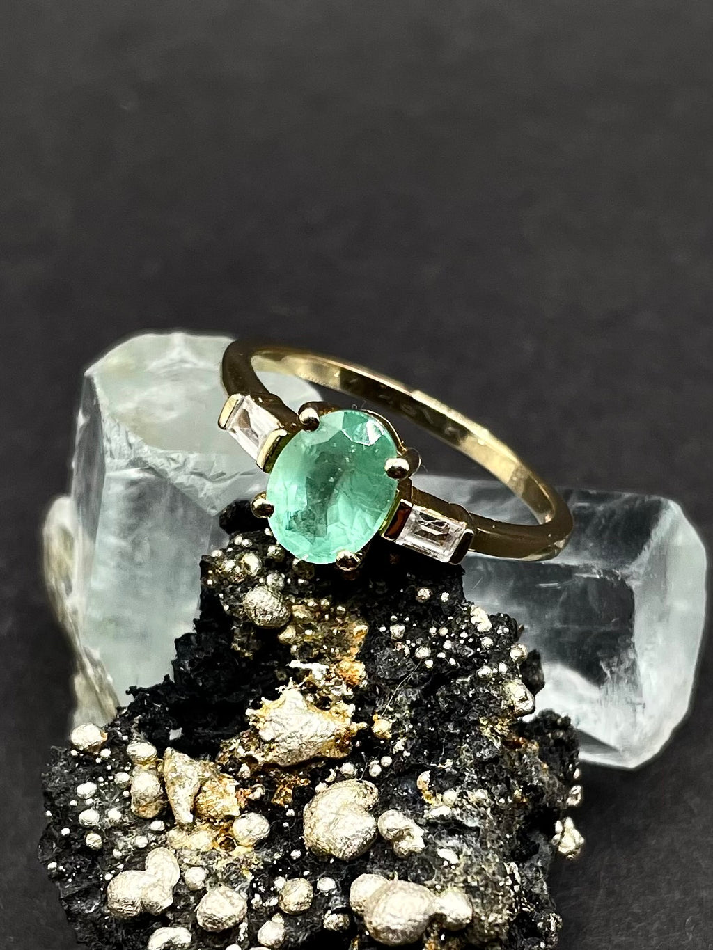 Emerald & White Zirconia 9ct Gold Ring | Statement Jewelry, Size Q