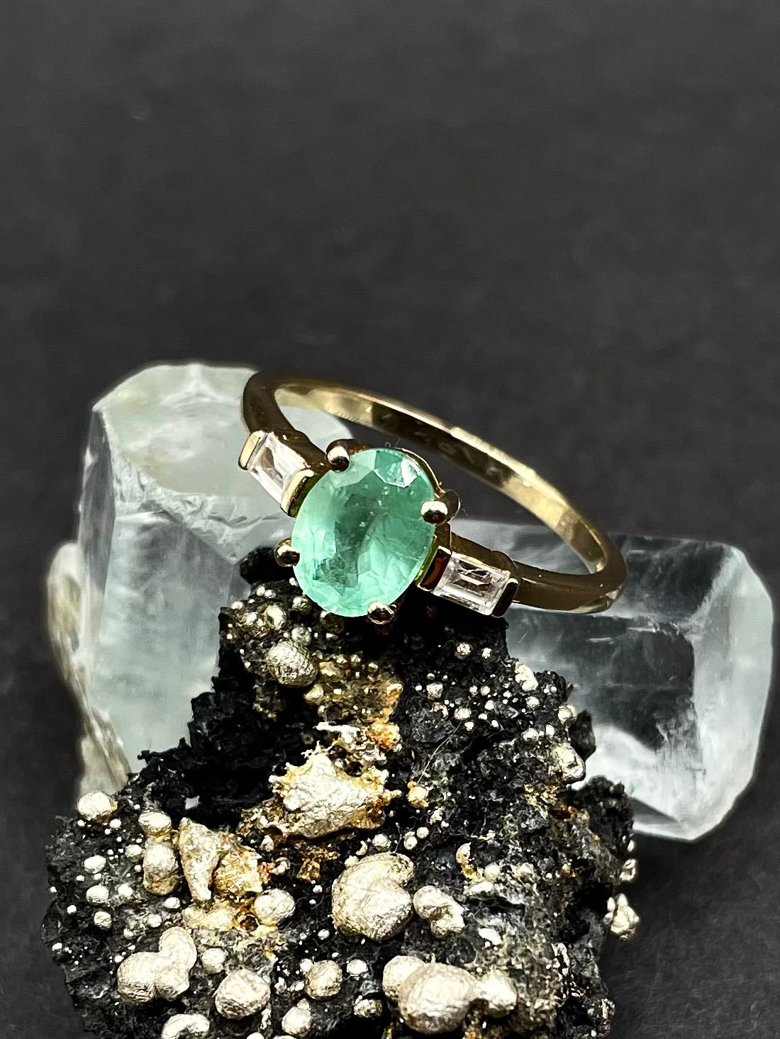 Emerald & White Zirconia 9ct Gold Ring | Statement Jewelry, Size Q