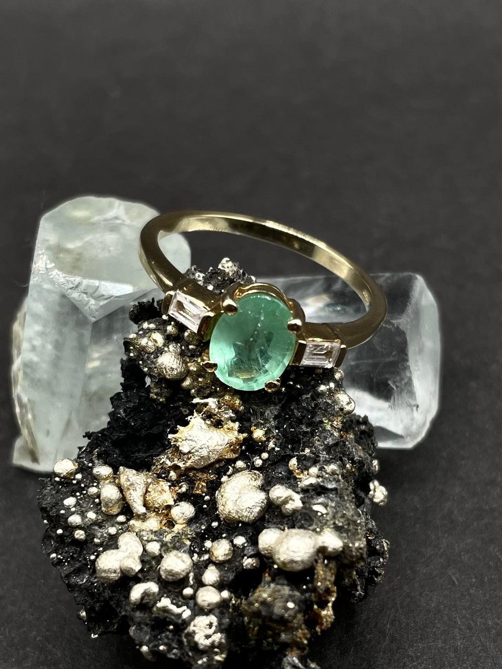 Emerald & White Zirconia 9ct Gold Ring | Statement Jewelry, Size Q