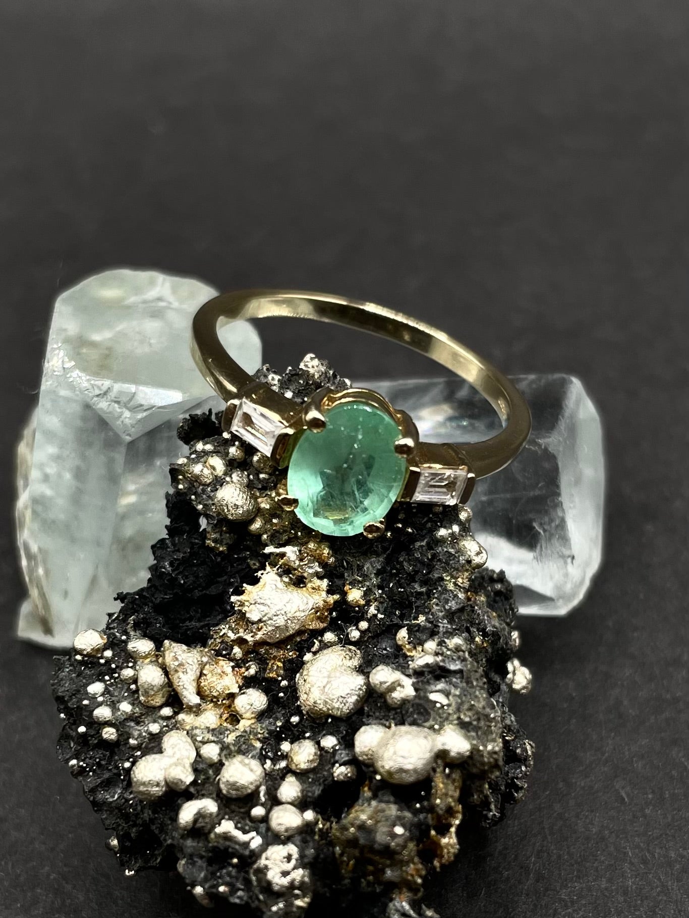 Emerald & White Zirconia 9ct Gold Ring | Statement Jewelry, Size Q