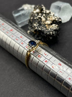 18ct Solid Gold Sapphire & Diamond Ring – Deep Blue Natural Sapphire with 6 Diamonds – UK Size P