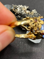 Gold Plated Silver Ring with Blue Zirconia and Garnets – Size R | Handmade Statement Ring | Artisan Jewelry Gift