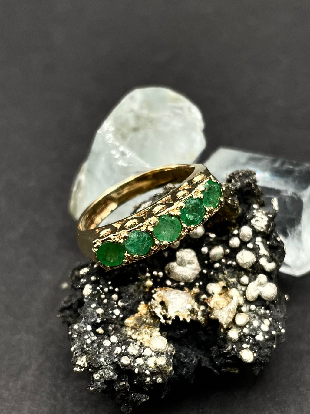 Vintage Emerald Ring in Solid Gold 9ct | Five 3mm Natural Emeralds | Women’s Emerald Band Ring | May Birthstone Gift | Classic Gold Emerald Ring