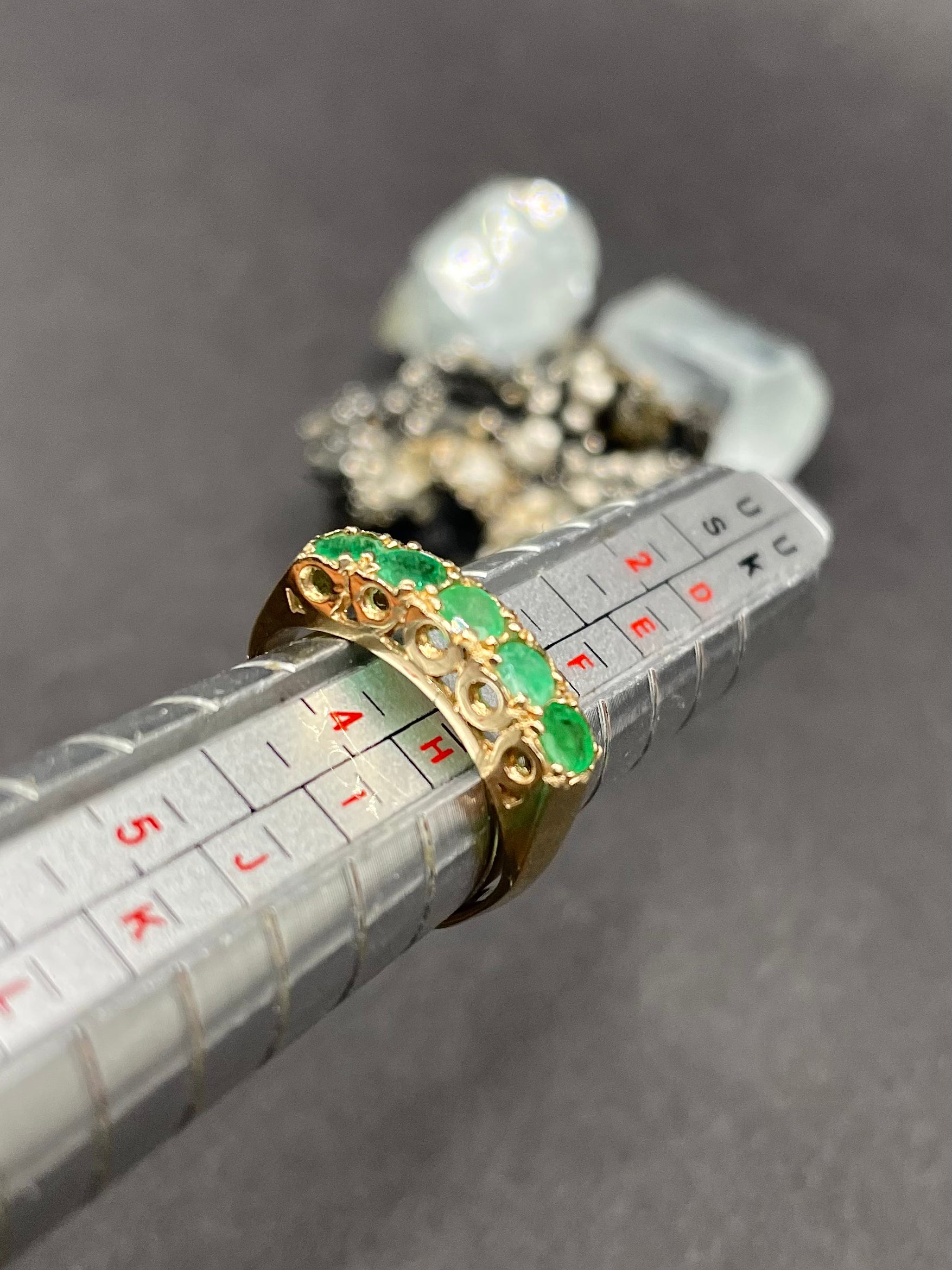 Vintage Emerald Ring in Solid Gold 9ct | Five 3mm Natural Emeralds | Women’s Emerald Band Ring | May Birthstone Gift | Classic Gold Emerald Ring