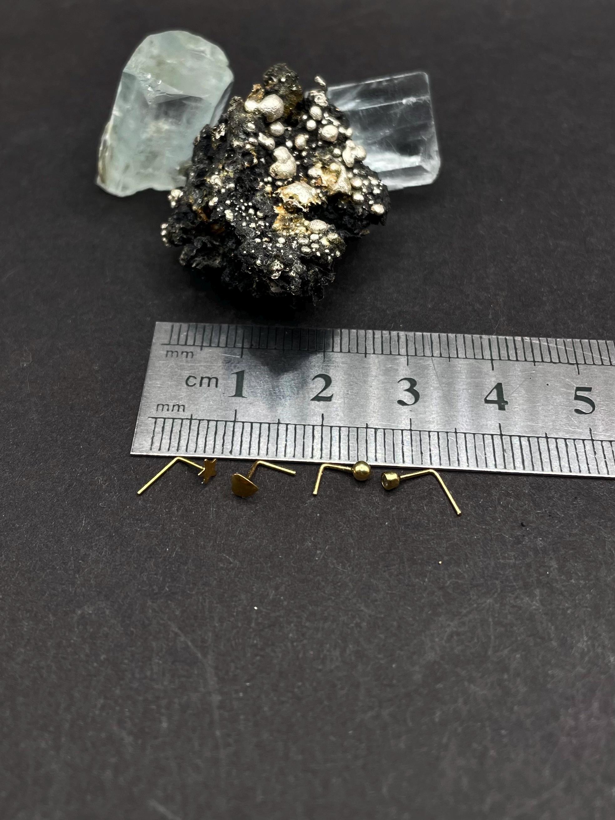 Solid 9ct Gold Nose Stud Set – Heart, Star, Ball & CZ Piercings