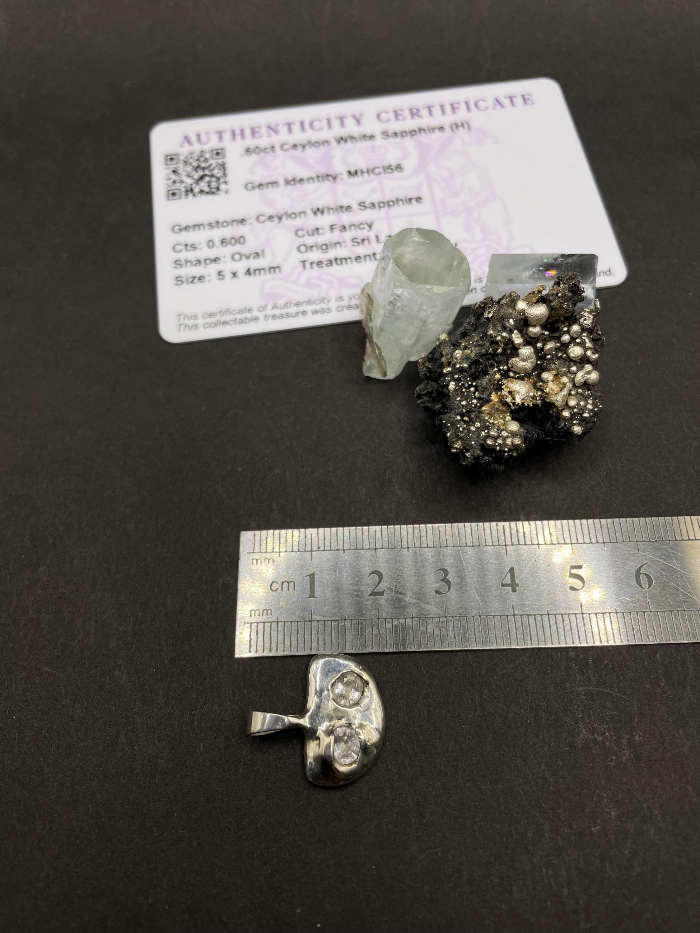 Handmade Fine Silver 999 Pendant with White Sapphires