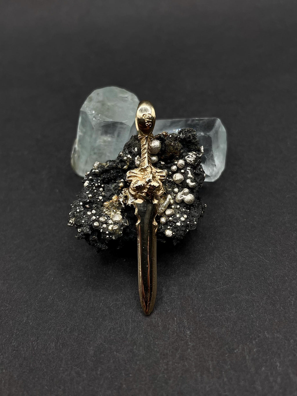 Handmade 9ct Gold Sword Pendant | Beast Head Pommel Fantasy Necklace