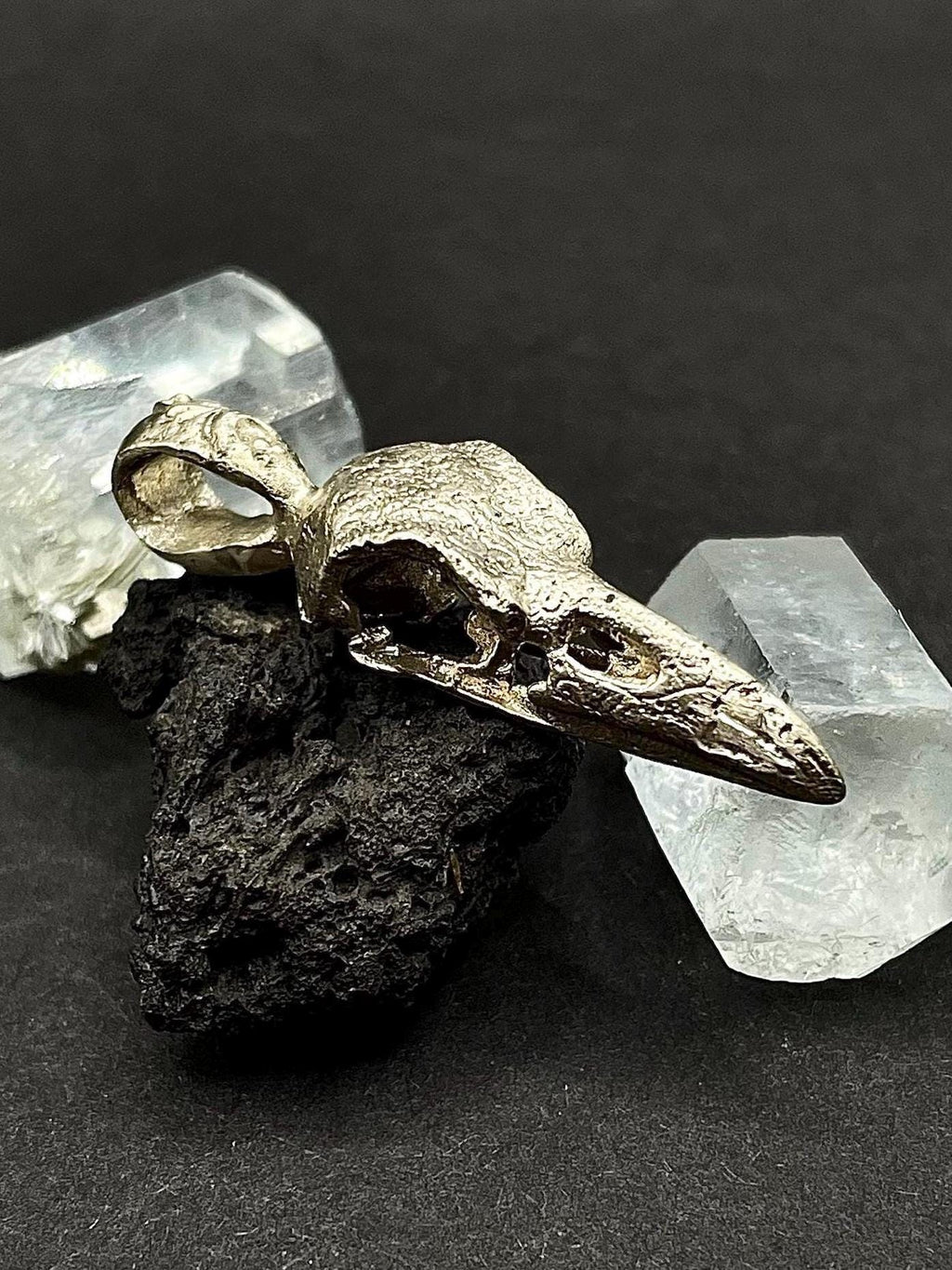 Raven Skull Pendant in Solid Silver 925