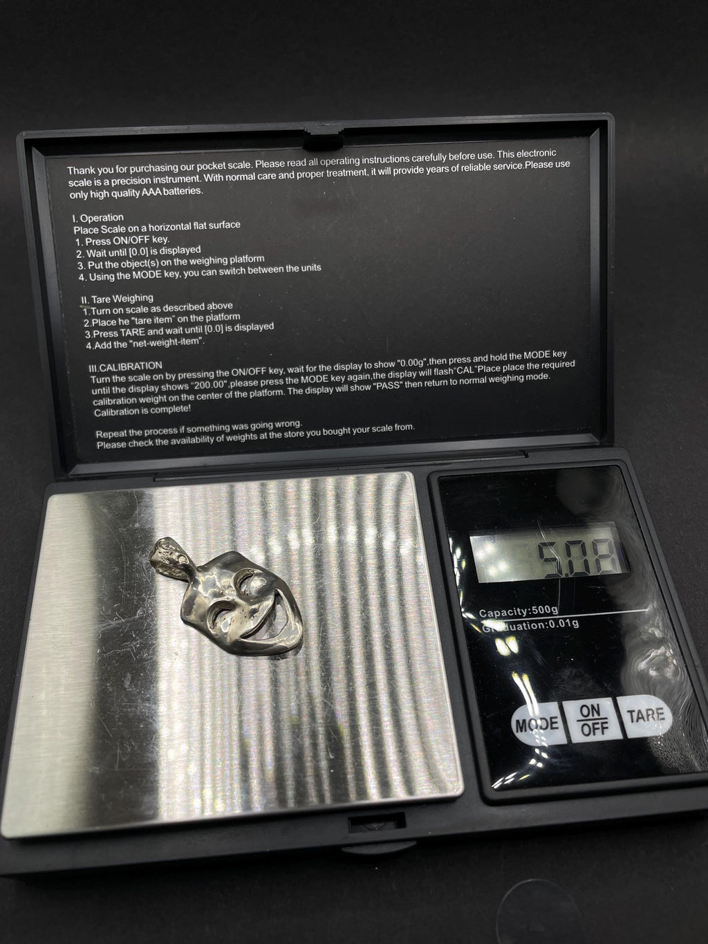 Comedy Mask pendant in solid silver 925