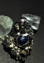 Blue Start Sapphire pendant in solid silver 999 with certificate