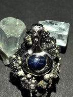 Blue Start Sapphire pendant in solid silver 999 with certificate