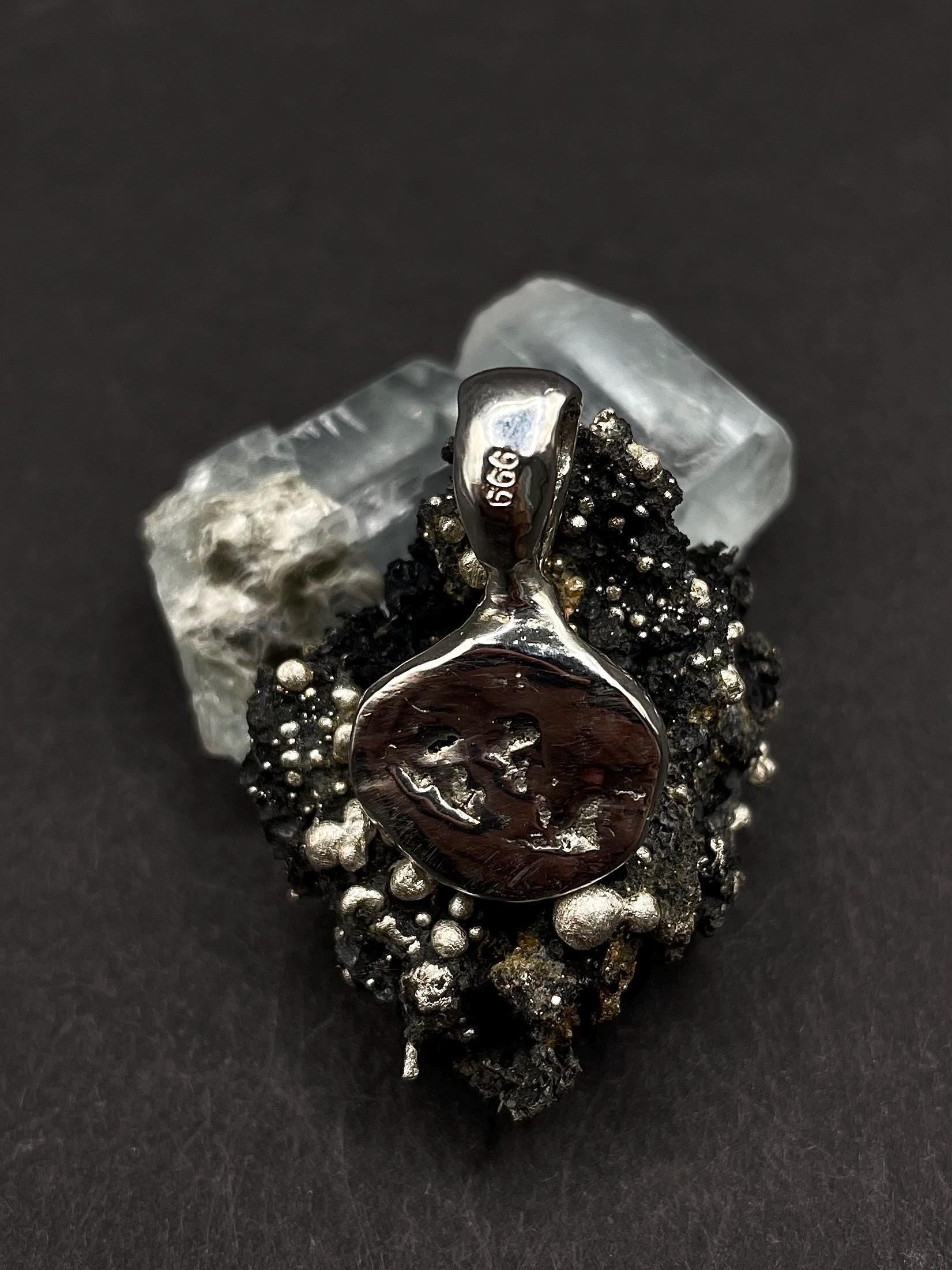 Blue Start Sapphire pendant in solid silver 999 with certificate