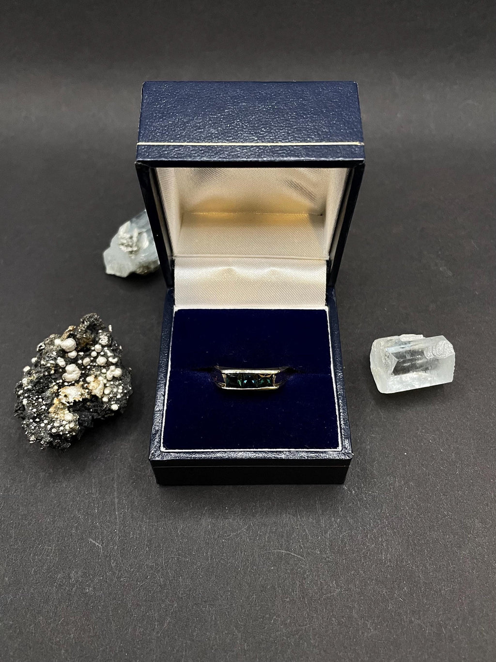 Blue-Green Sapphire Ring: 9ct Gold Dainty Stacking Band