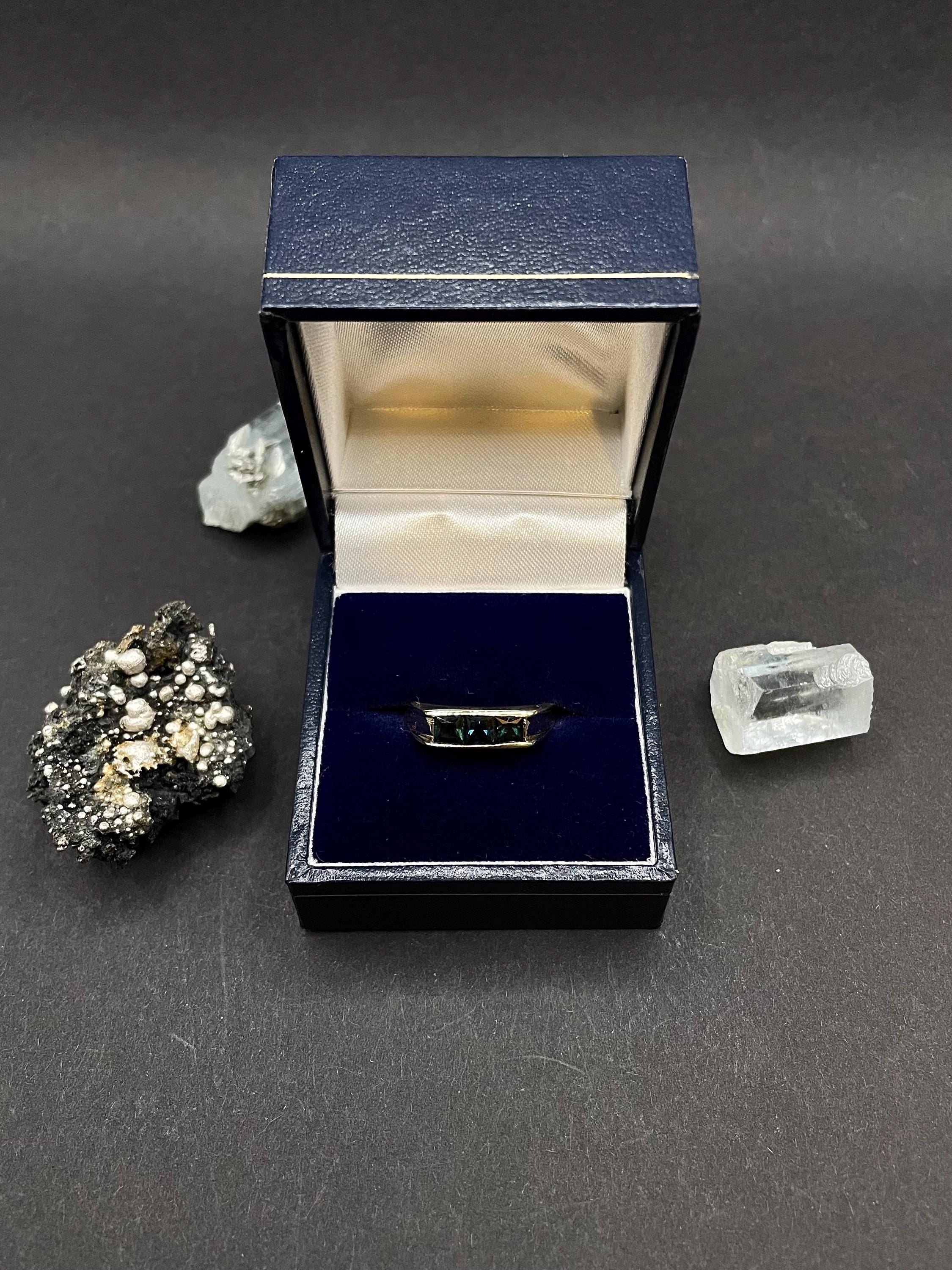 Blue-Green Sapphire Ring: 9ct Gold Dainty Stacking Band