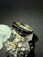 Blue-Green Sapphire Ring: 9ct Gold Dainty Stacking Band