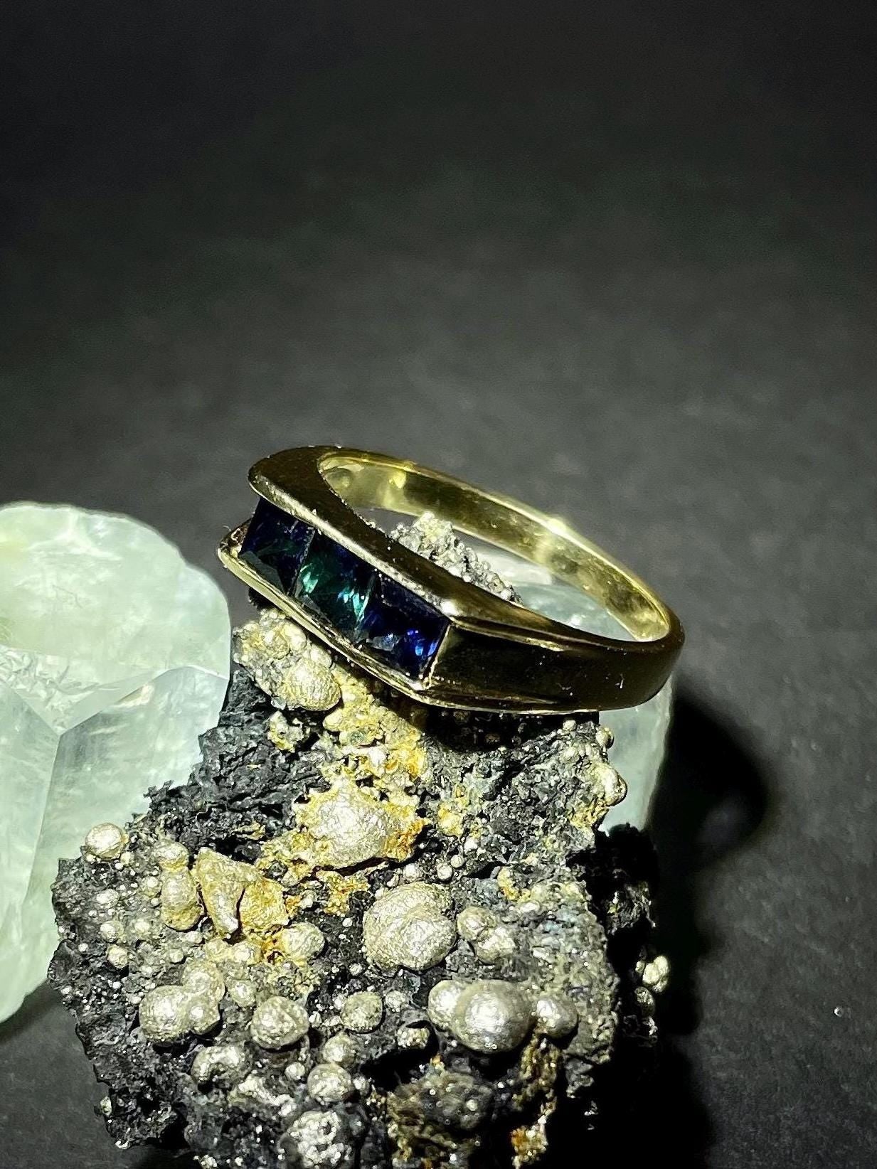 Blue-Green Sapphire Ring: 9ct Gold Dainty Stacking Band