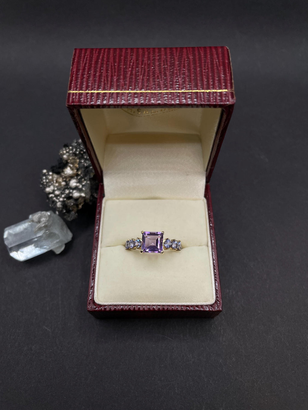 Amethyst and Tanzanite Ring in 9ct solid Gold Purple Gemstone Cocktail Ring