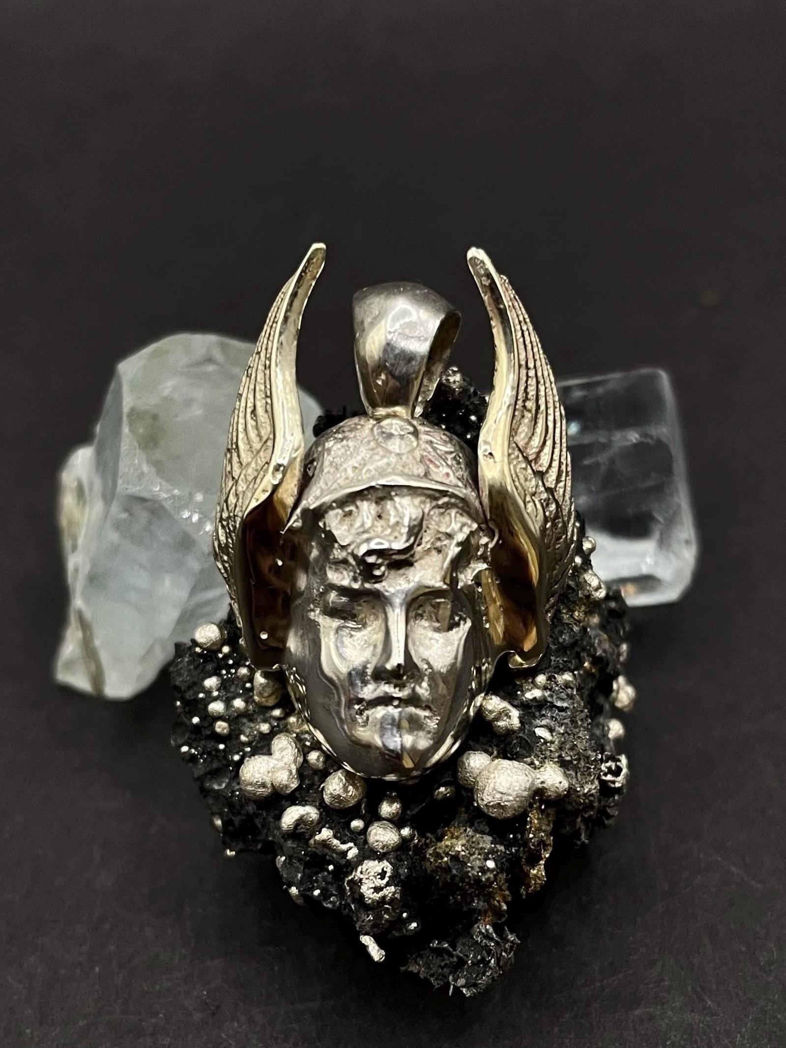 Hermes Head Pendant in 9ct Solid Gold & 925 Silver – Greek Mythology Jewellery