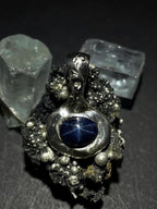 Blue Start Sapphire pendant in solid silver 999 with certificate