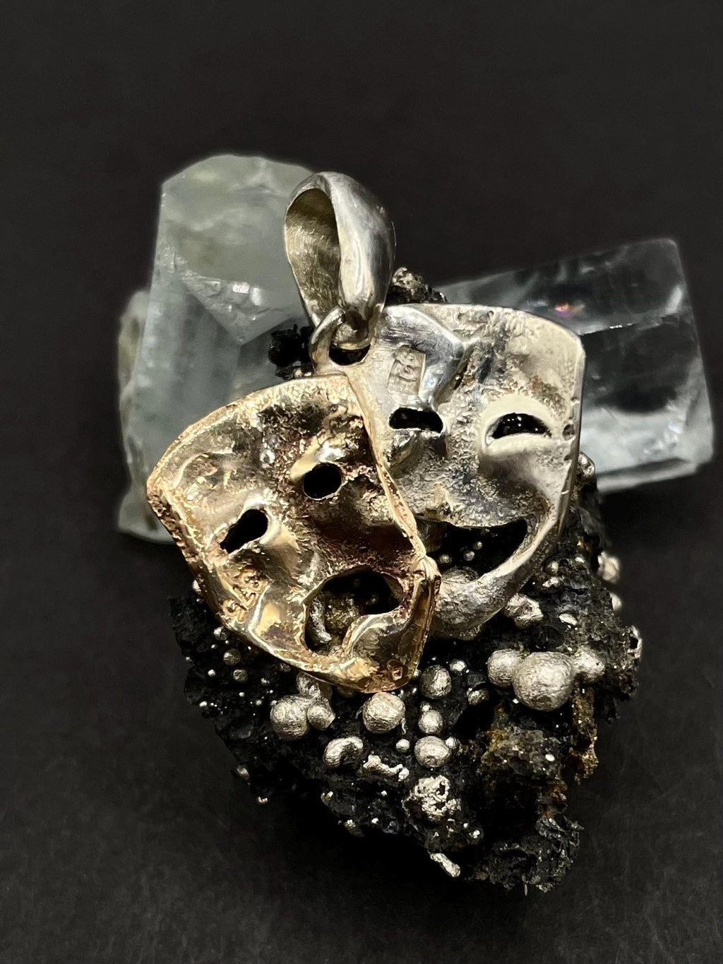 Comedy & Tragedy Mask Pendant – 9ct Solid Gold and 925 solid Silver