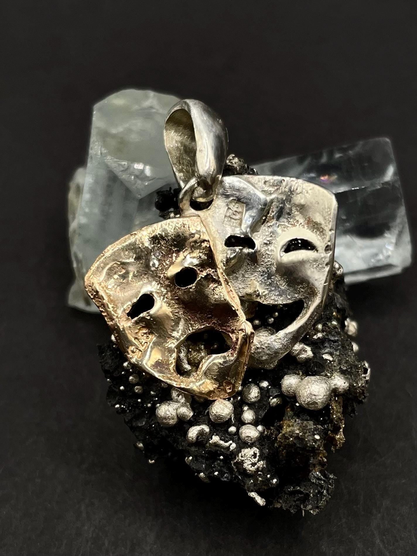 Comedy & Tragedy Mask Pendant – 9ct Solid Gold and 925 solid Silver