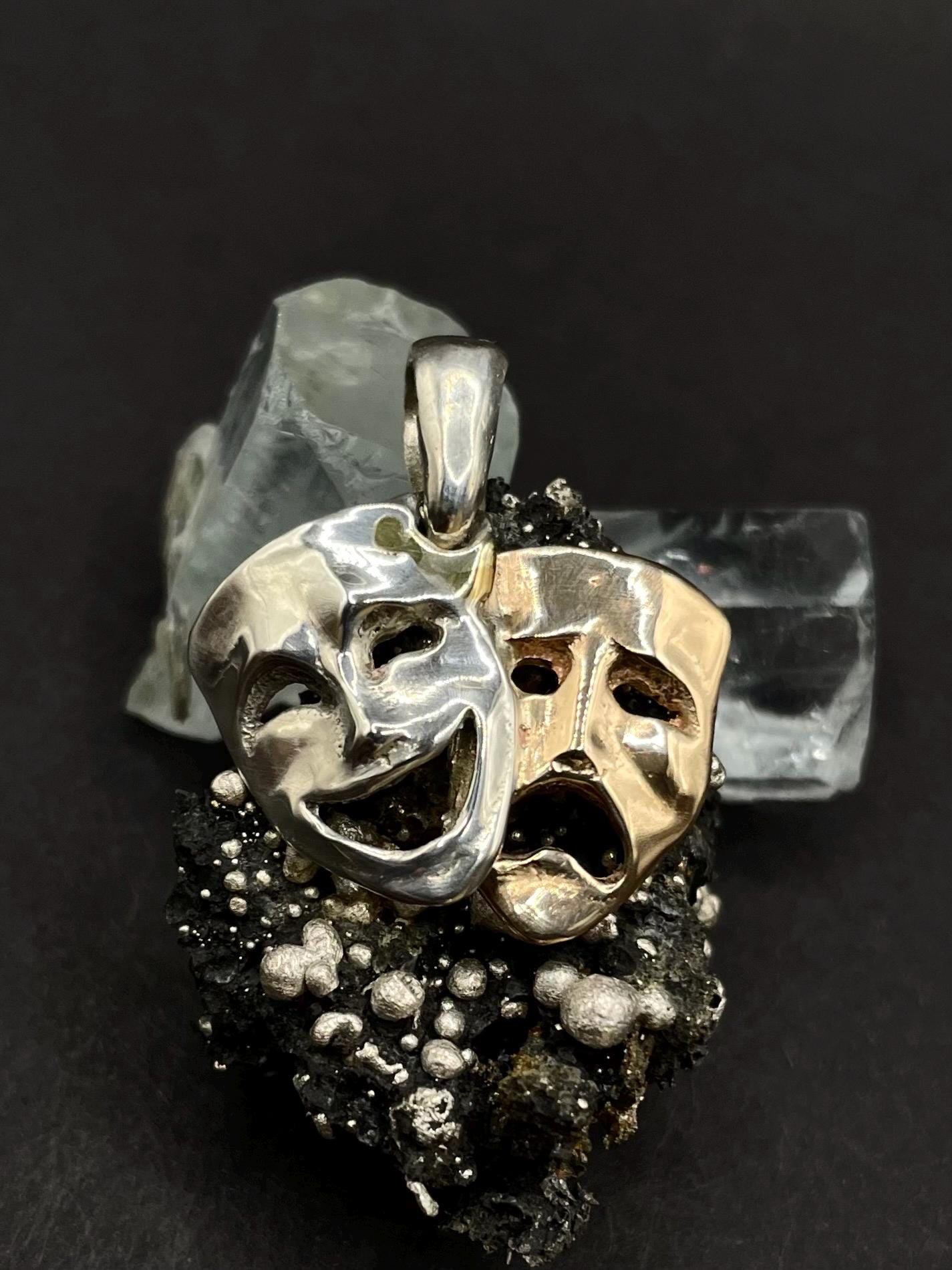 Comedy & Tragedy Mask Pendant – 9ct Solid Gold and 925 solid Silver