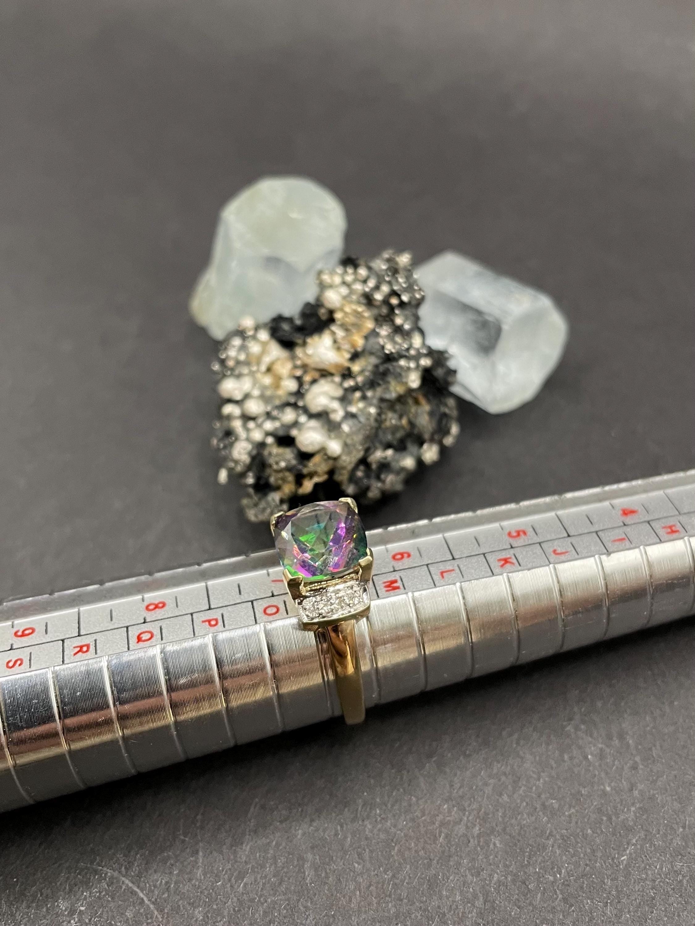 Mystic Topaz Ring with 8 Diamonds in 9ct Solid Gold