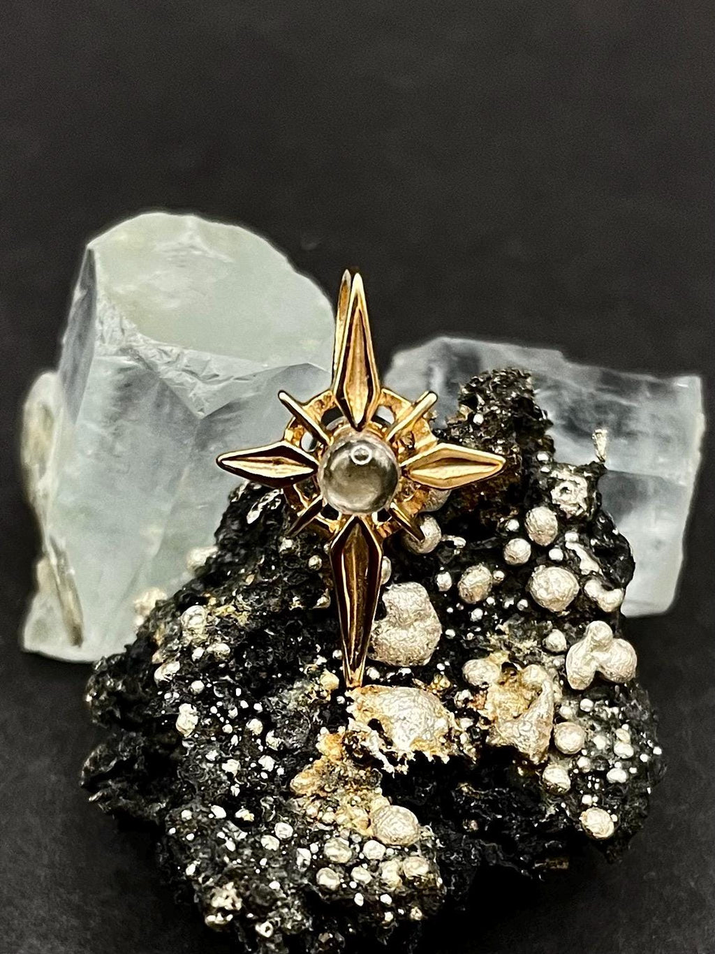 Compass Rose Pendant in 9ct Solid Gold with Crystal & Hidden Text