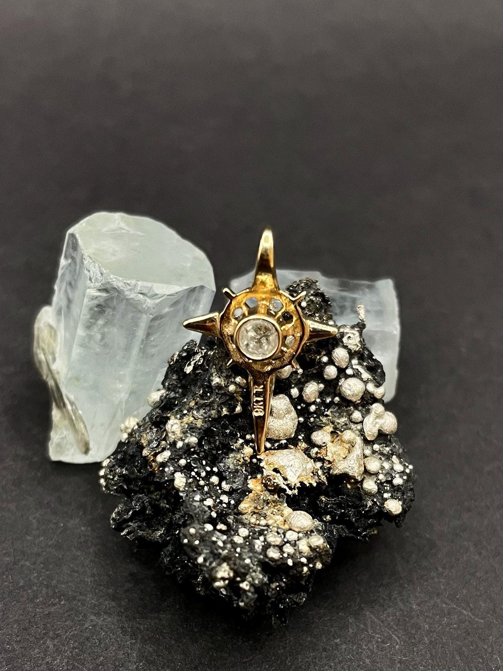 Compass Rose Pendant in 9ct Solid Gold with Crystal & Hidden Text