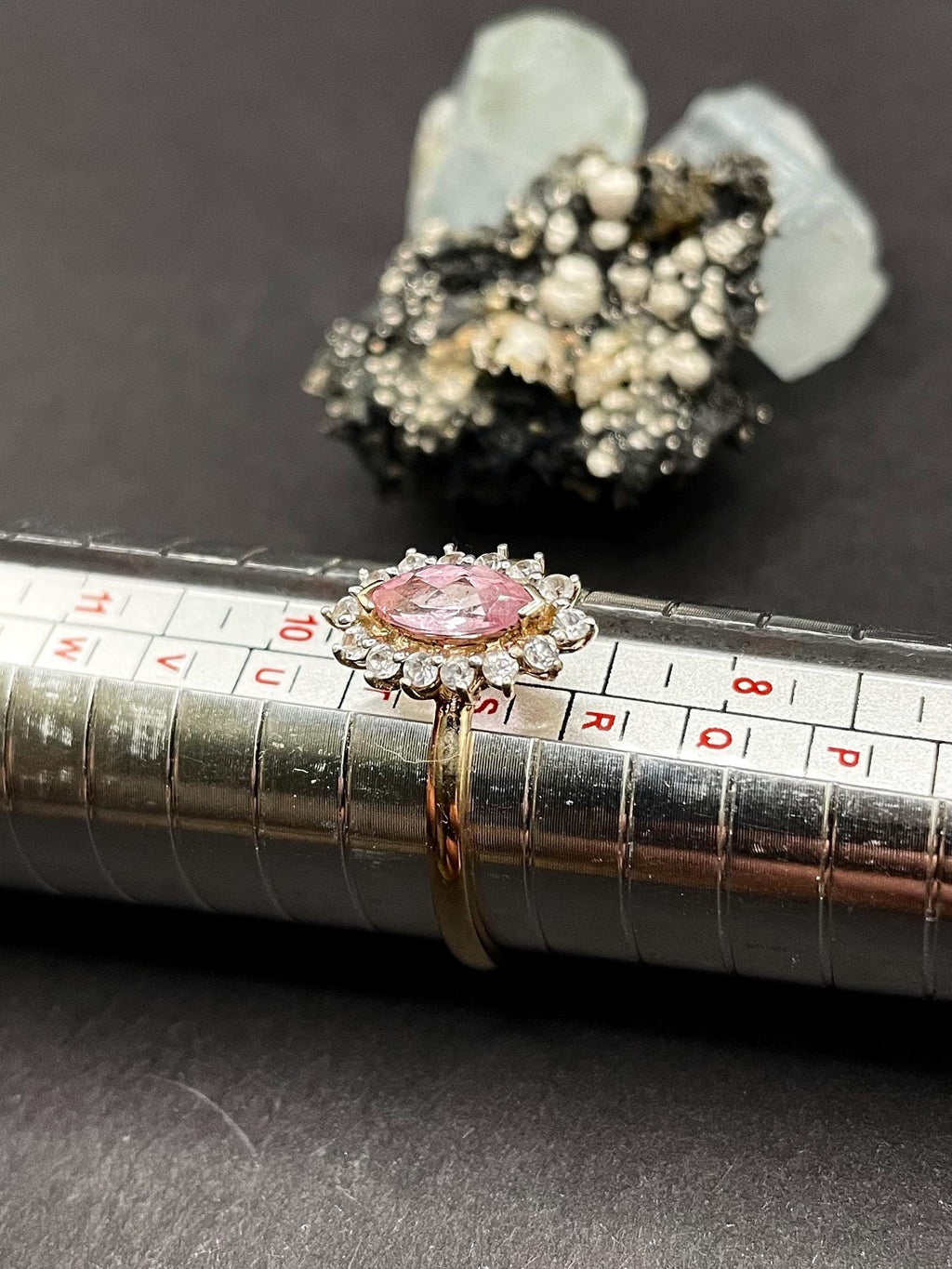 Pink Topaz Ring in 9ct Solid Gold with Moissanite / CZ Halo