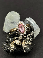Pink Topaz Ring in 9ct Solid Gold with Moissanite / CZ Halo