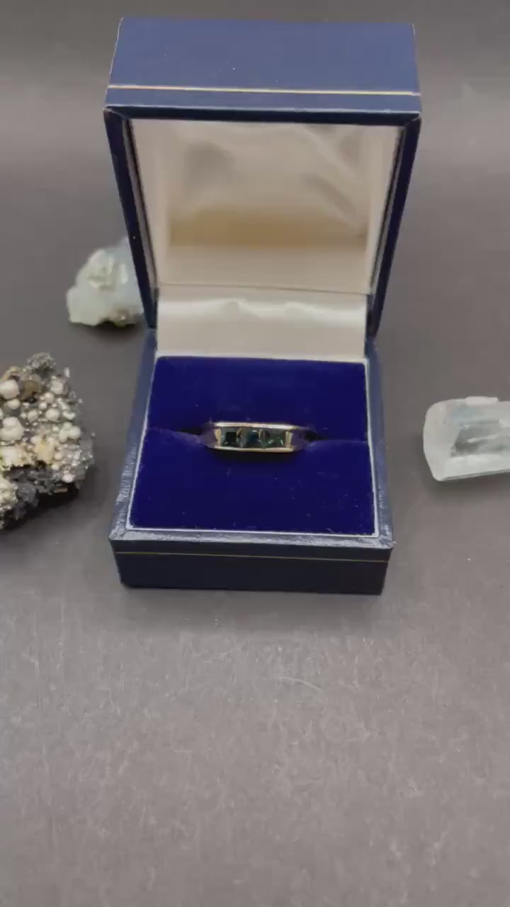 Blue-Green Sapphire Ring: 9ct Gold Dainty Stacking Band